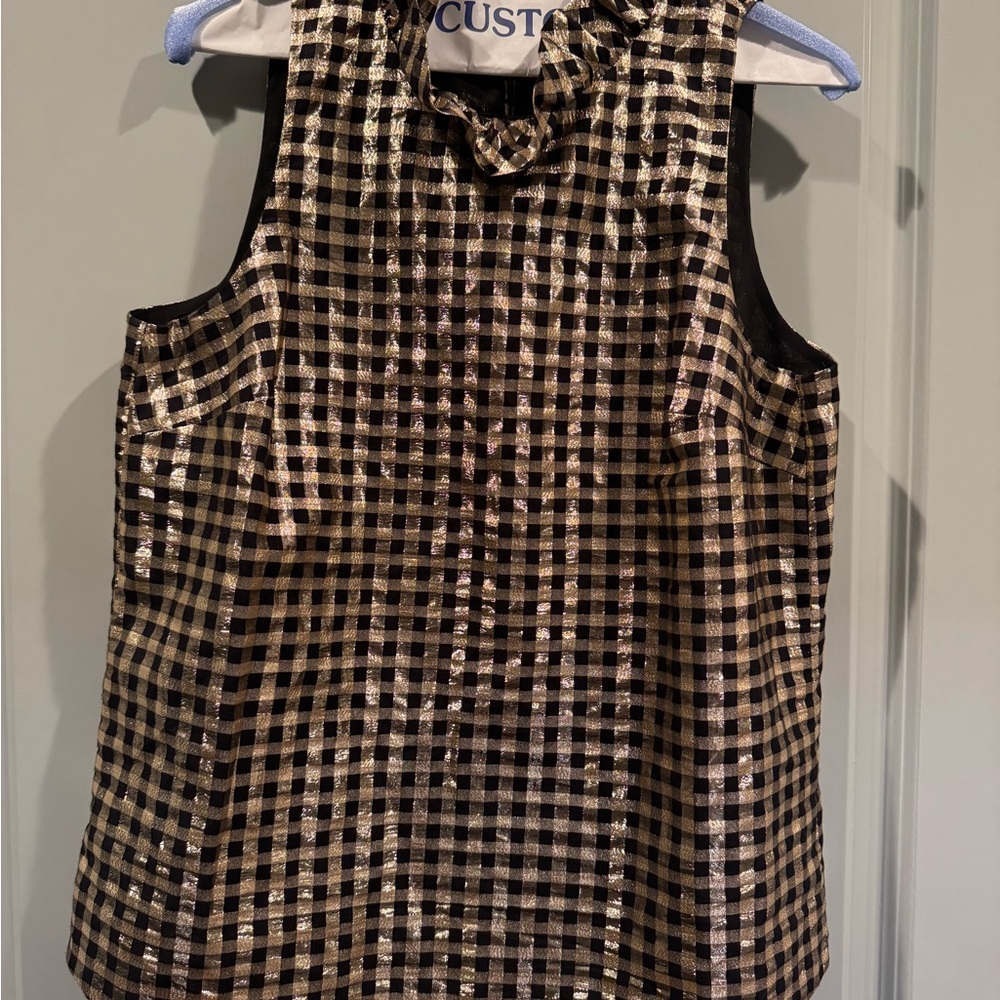 Jcrew Gold and Black Ruffle Neck Top